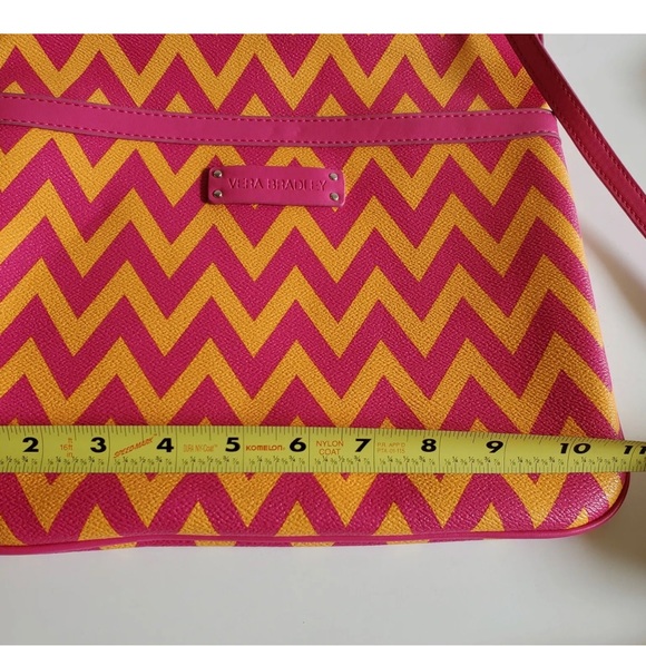Vera Bradley Crossbody Purse Ziggy Zags Pink and Yellow Chevron Leather - Picture 9 of 12